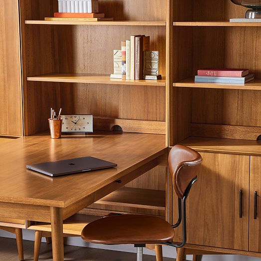 MidCentury Peninsula Desk w/ Open & Closed Hutches (105") West Elm