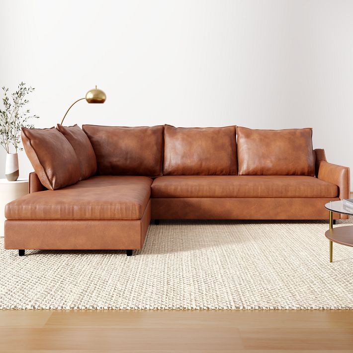 Easton Leather 2 Piece Terminal Chaise Sectional Sofa With Chaise