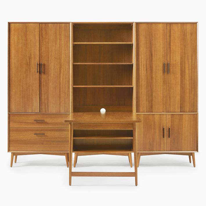 MidCentury Peninsula Desk w/ Closed Hutches (105") West Elm