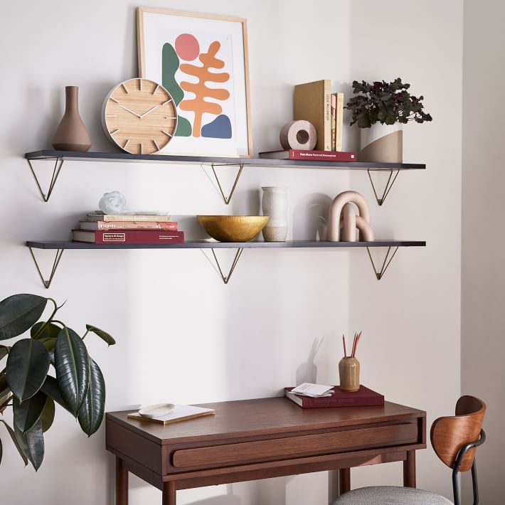 Linear Black Lacquer Wall Shelves with Prism Brackets West Elm