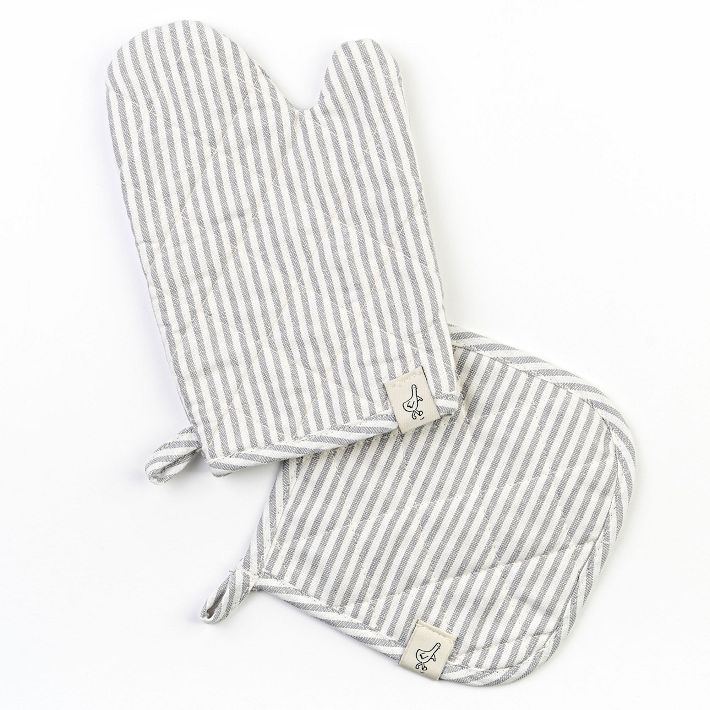 Solid Linen Potholder & Oven Mitt Set - Pearl Gray