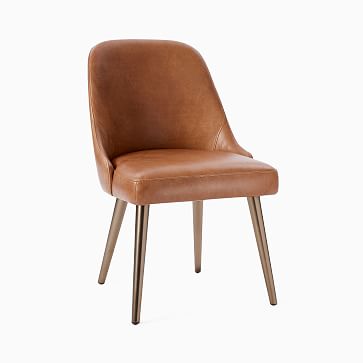 Mid-Century Leather Dining Chair - Metal Legs | West Elm