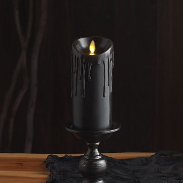 Wax Drip Flameless Pillar Candle - Black | West Elm