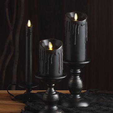 Wax Drip Flameless Taper Candles - Black (Set of 2) | West Elm