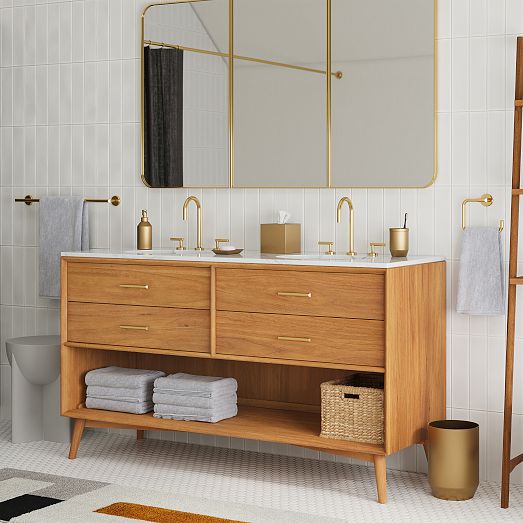 Mid-Century Open Storage Double Bathroom Vanity (63") - Acorn | West Elm
