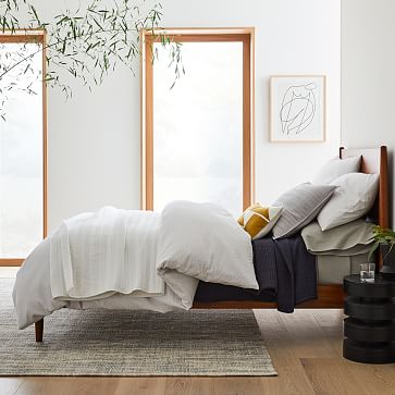 Mid-Century Heathered Basketweave Wool Rug | West Elm