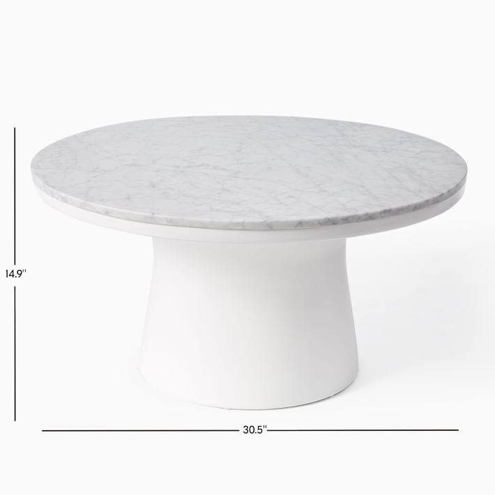 MarbleTopped Pedestal Coffee Table White Marble/White Modern