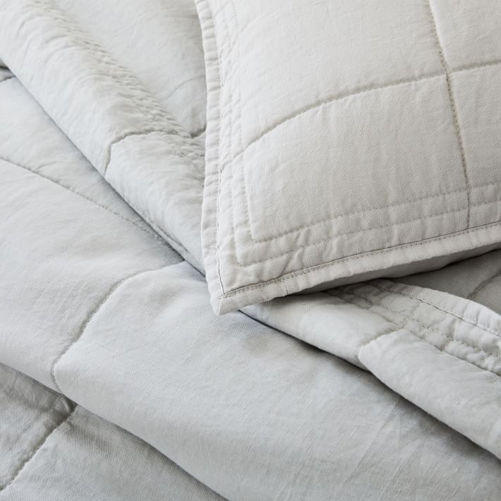 European Flax Linen Box Stitch Quilt & Shams | West Elm