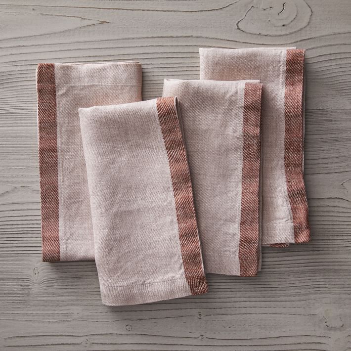 European Linen Contrast Border Napkins (Set of 4) | West Elm