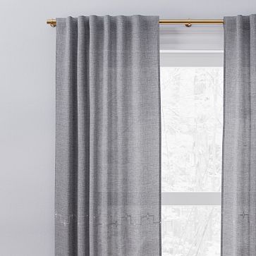 European Flax Linen Ladder Stripe Curtain - Slate Melange/White | West Elm