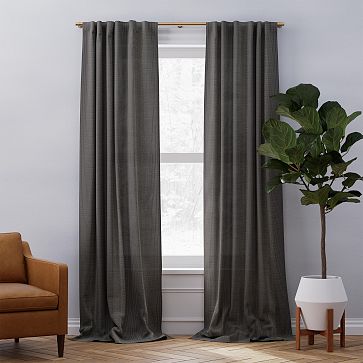 European Flax Linen Graduated Stripe Curtain - Pewter/Stone White ...