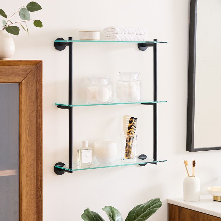 Modern Overhang Double Glass Bathroom Shelf