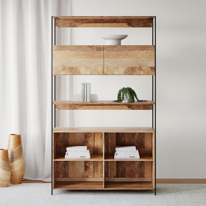 Open Plan Long and Low Bookcase, Walnut