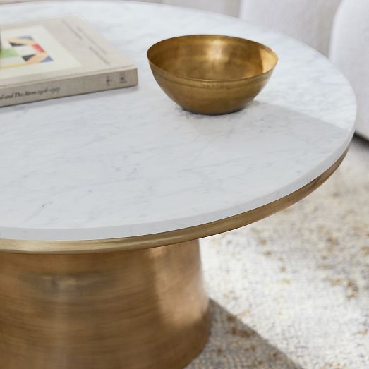 Marble Topped Pedestal Coffee Table Modern Living Room Furniture