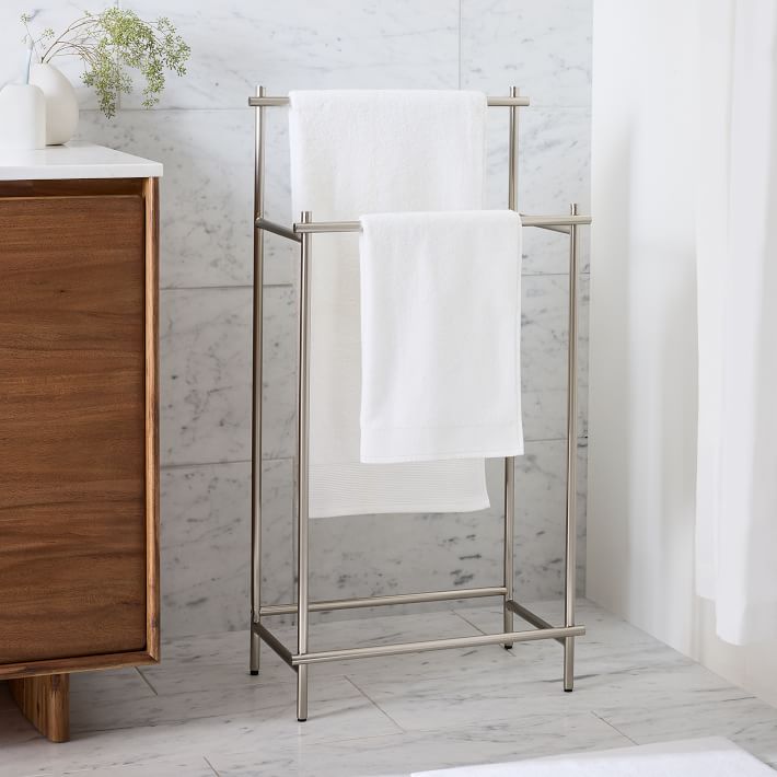 Towel Rack Towel Rack with Wooden Holder for Bathroom, Storage Organizer  Black 6-Hooks