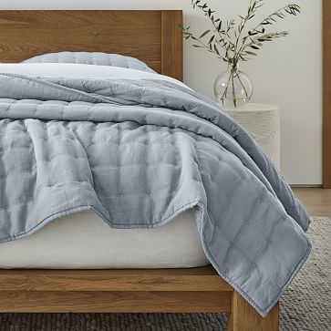 European Flax Linen Tack Stitch Quilt & Shams | West Elm