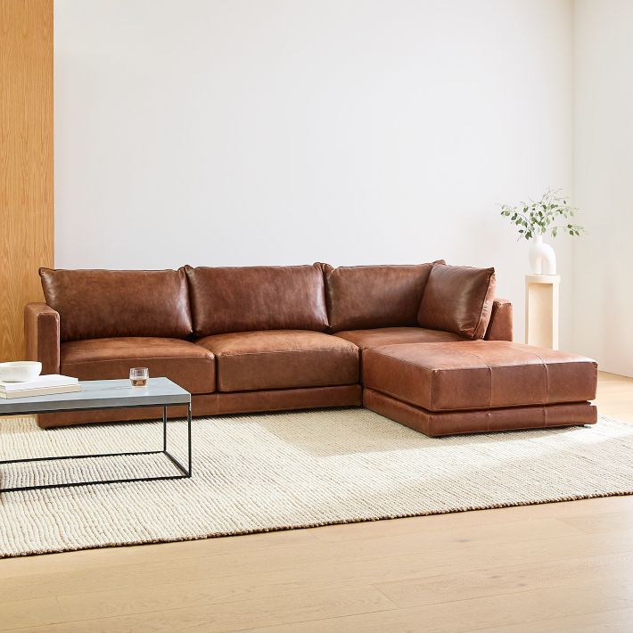 Melbourne Leather 3Piece Ottoman Sectional (116"126") West Elm