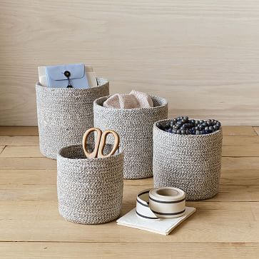 Set Of 4 Jute Large Decorative Plastic Organization And Storage Baskets Bins  For