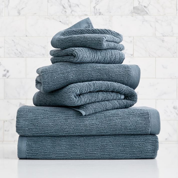 Everyday Textured Towels, Ocean, Set of 6