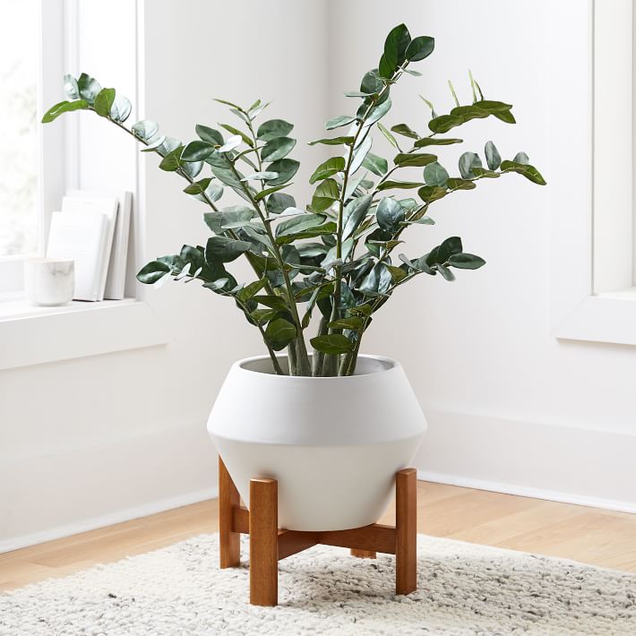 Faux ZZ Plant & Ilya Turned Wood Planter Bundle West Elm