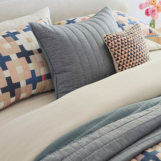 European Flax Linen Cotton Pick Stitch Quilt & Shams | West Elm