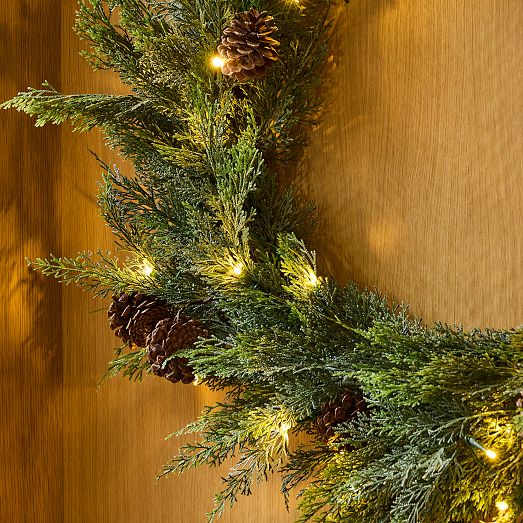 PreLit Faux Cypress Pine Wreath & Garland West Elm