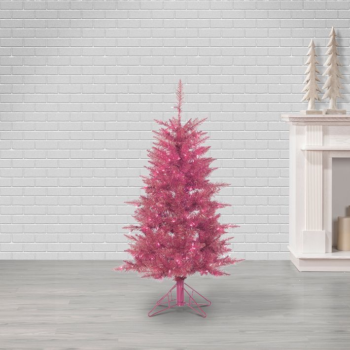 PreLit Faux Pink Tinsel Christmas Tree West Elm
