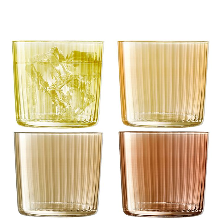 Hand-Painted Gem Glass Short Tumblers, Set of 4 - Amber