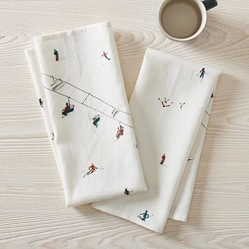 WILLIAMS SONOMA SKELLIE Skeletons Toile Goth tea kitchen towels