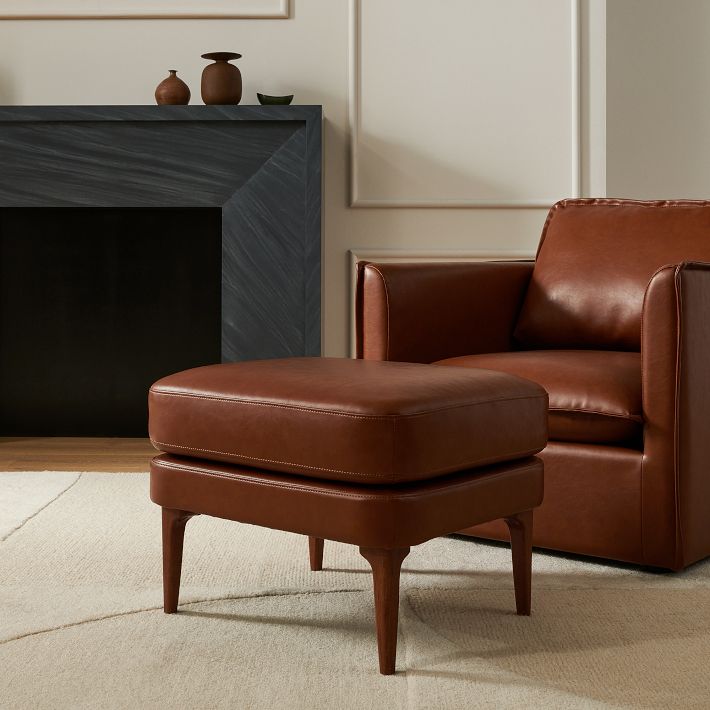Auburn Leather High-Back Chair Ottoman | West Elm