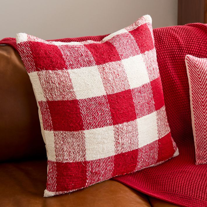 Red and Tan Pillow Covers Plaid Buffalo Check Stars Solid 