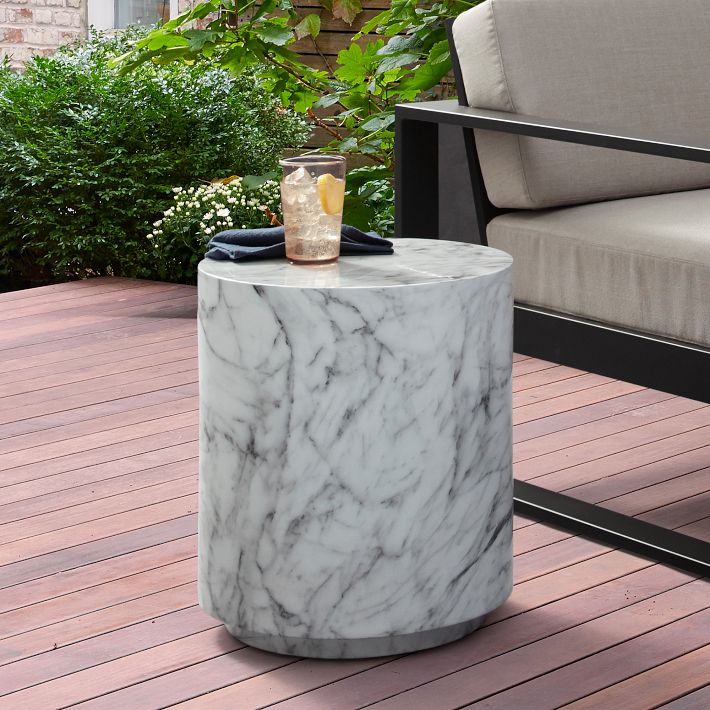 Marbled Drum Outdoor Side Table West Elm