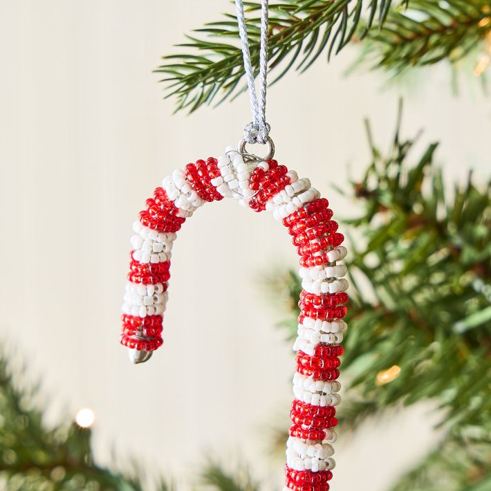 Beaded Woven Straw - Candy Cane Ornament