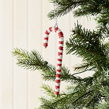 Beaded Woven Straw - Candy Cane Ornament