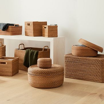 Global Views Soft Woven Leather Basket, Large / Black