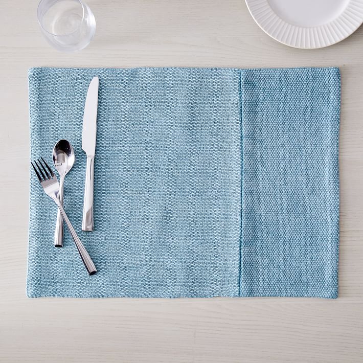 Linen Placemats Set of 4, Abstract Artistic Color Block Navy Blue