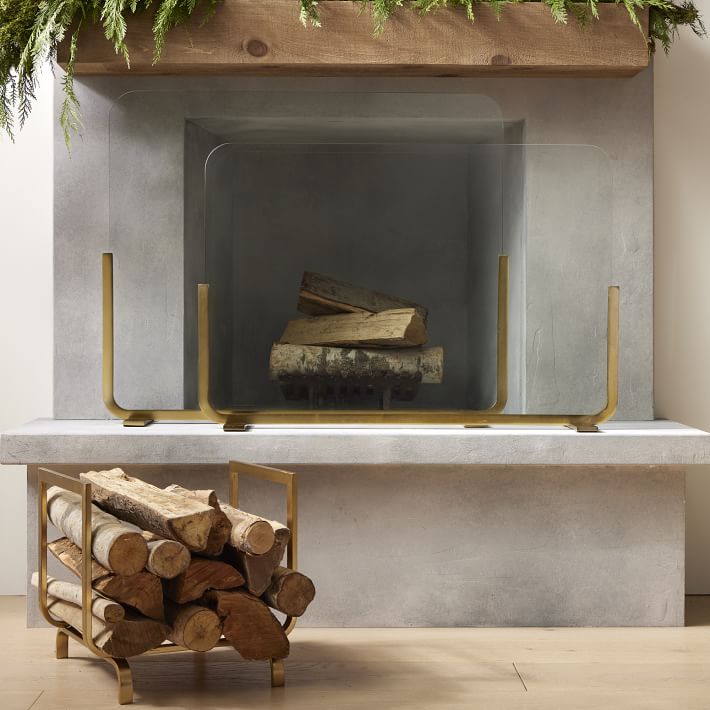 Willow Fireplace Log Holder u0026 Screen Set | West Elm