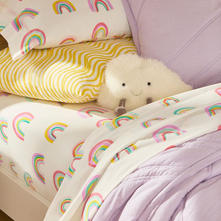 Rainbow Sky Striped Junior Toddler Bed Fitted Sheet and Pillowcase Set