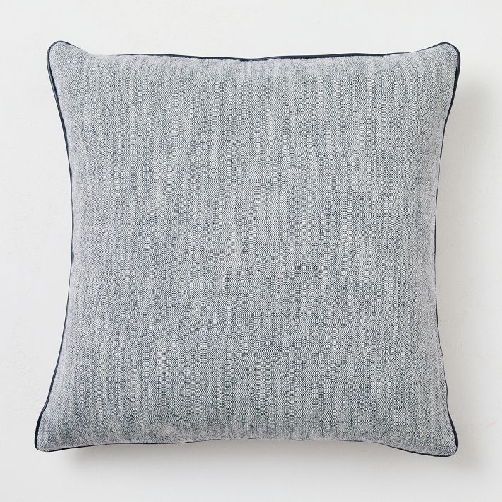 Linen Cotton Chambray w/ Leather Trim Pillow Cover West Elm