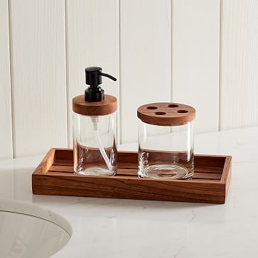 Wood Bathroom Accessories Set, Wooden Soap Dispenser, Toothbrush Holder, Soap  Dish 