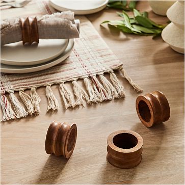 Grooved Wood Napkin Ring Sets