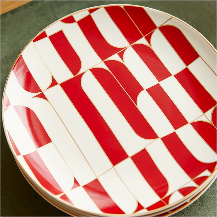 Red Geo Stoneware Salad Plate Sets West Elm