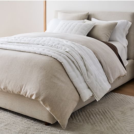 European Flax Linen Mini Waffle Duvet Cover & Shams | West Elm