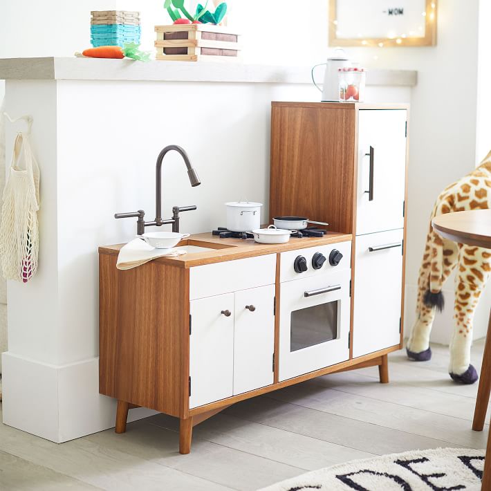 Lil Jumbl Kitchen Set for Kids, Pretend Wooden Play Kitchen, with Accessories, White