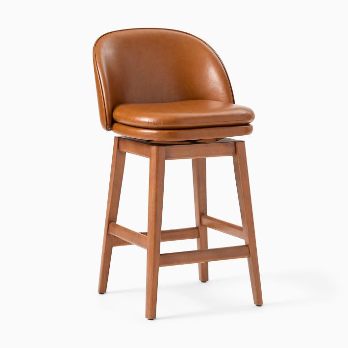 Wayne Leather Armless Swivel Bar & Counter Stools West Elm