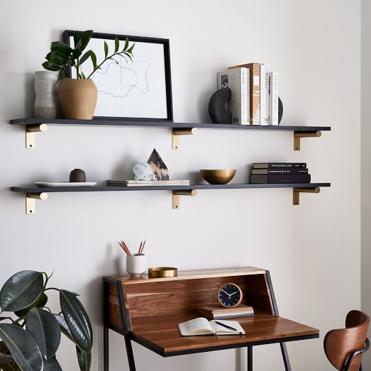 Linear Black Lacquer Wall Shelves with Jordan Brackets West Elm
