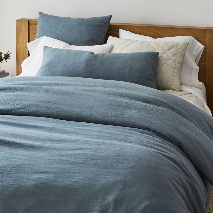 European Flax Linen Duvet Cover & Shams (Color: Ocean)