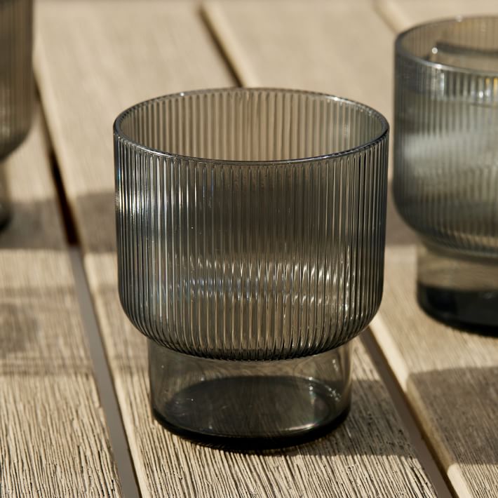 Fluted Acrylic Short Drinking Glass- Light Gray (Set of 4)
