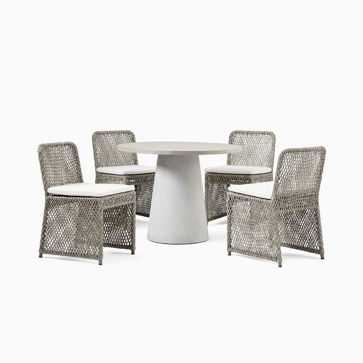 Concrete Pedestal Outdoor Dining Table (32"60") & Coastal Dining