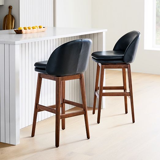 Wayne Leather Armless Swivel Bar & Counter Stools | West Elm